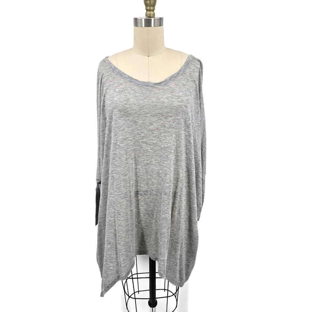 New Eileen Fisher Wide Neck Tunic Top Womens XL Grey Drapey Tencel Silk Shirt